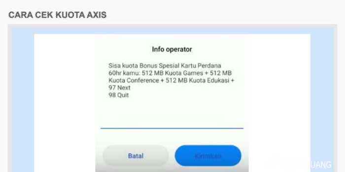 Mengecek nomor Axis melalui SMS dan kode dial