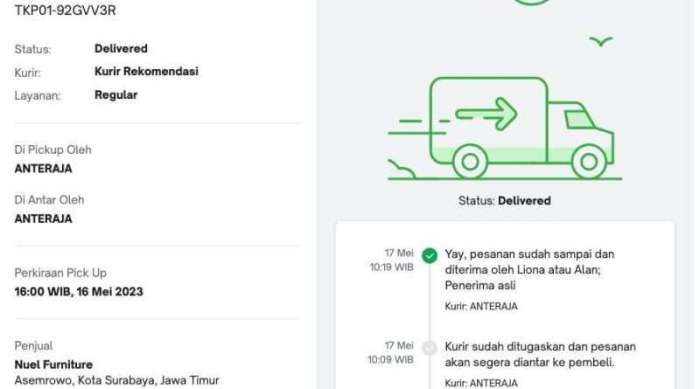 Mengecek status pengiriman Anteraja secara realtime