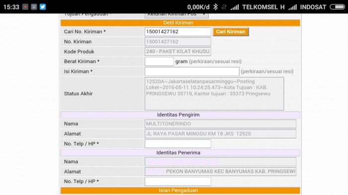 Mengecek status pengiriman Pos Indonesia via aplikasi