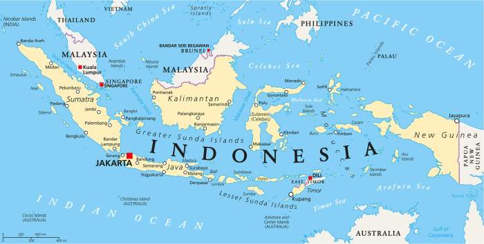 Indonesia map political jakarta world cities capital main scaling labeling borders important national english